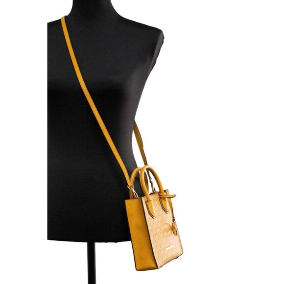 NEW Michael Kors Mercer North South Shopper Crossbody Bag Yellow Signature PVC - Picture 5 of 11